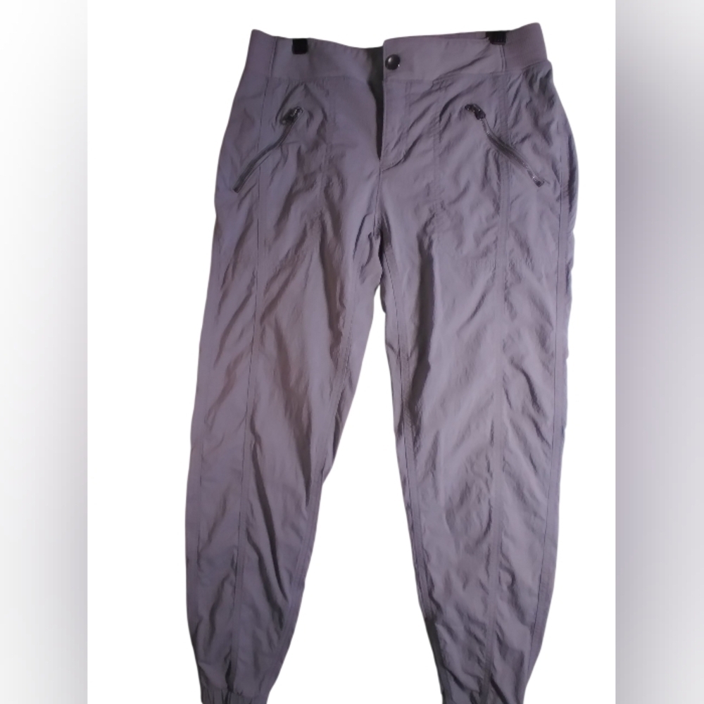 Athleta Gray Performance Pants Zip Pockets Elastic Ankle Zip Front Size 6T